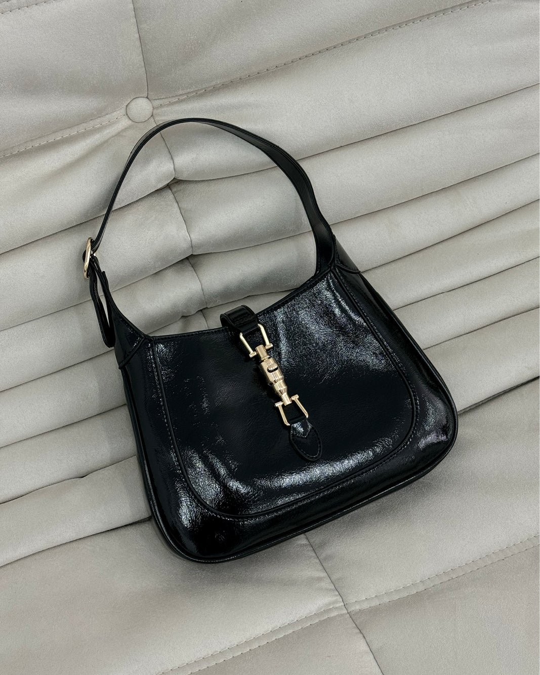 ALIX SHOULDER BAG - BLACK CRINKLE PATENT-Handbags-Billini-BILLINI USA