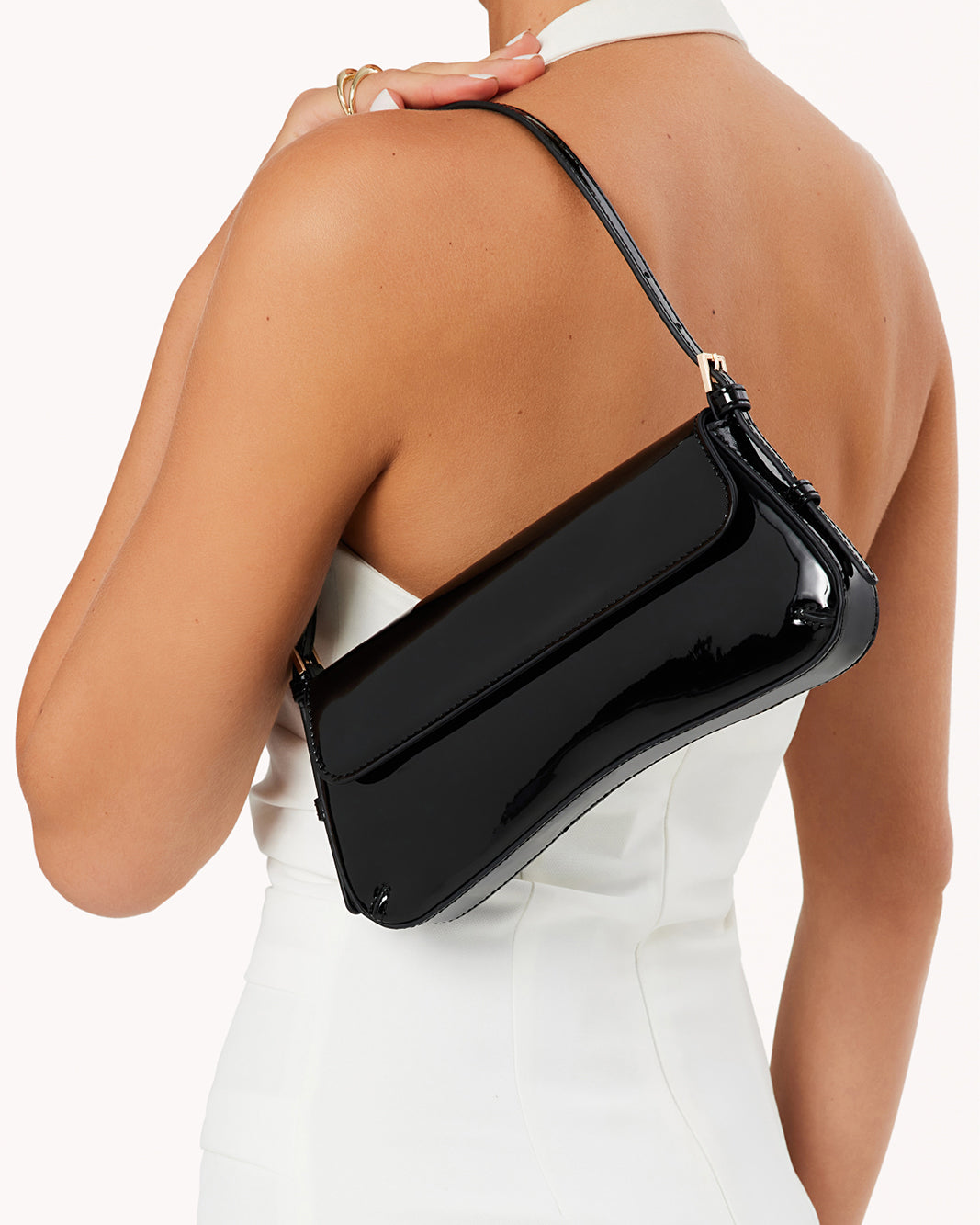 SABELLA SHOULDER BAG - BLACK PATENT-GOLD-Handbags-Billini-BILLINI USA