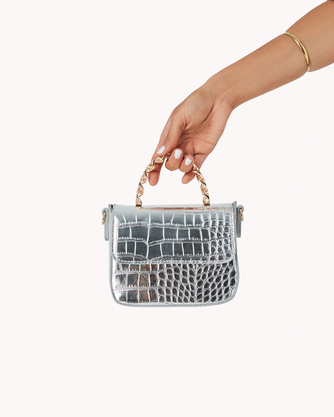 Silver store croc bag