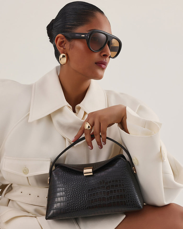 ANNALISE HANDLE BAG - DARK CACAO CROC-Handbags-Billini-BILLINI USA