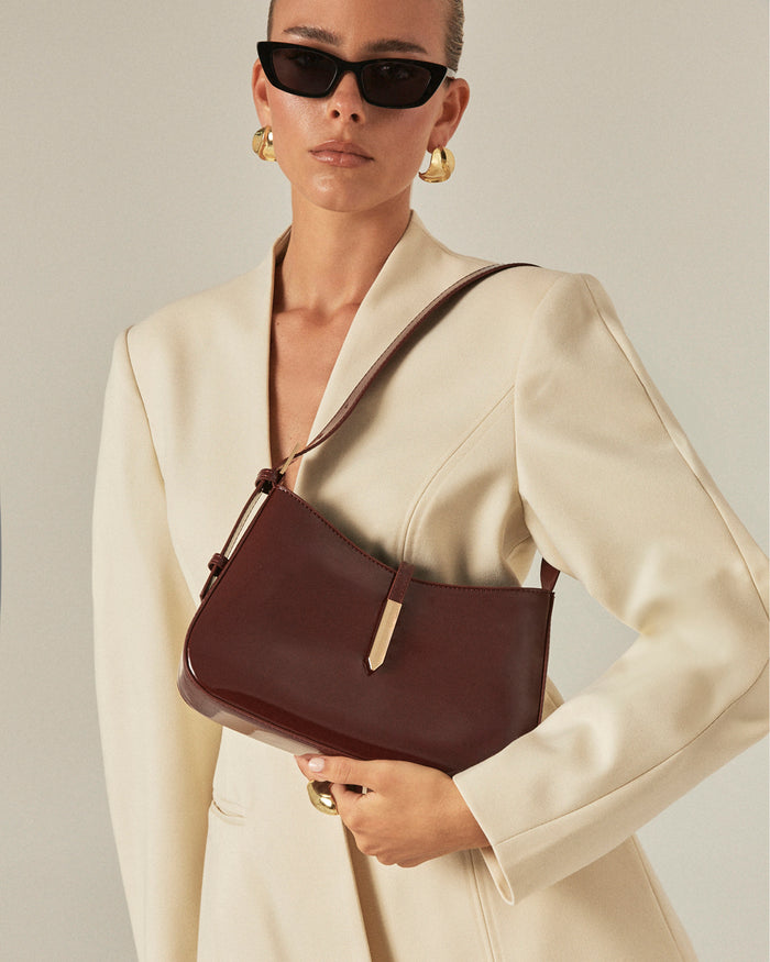 BERGMAN SHOULDER BAG - DARK CHERRY PATENT-Handbags-Billini-BILLINI USA