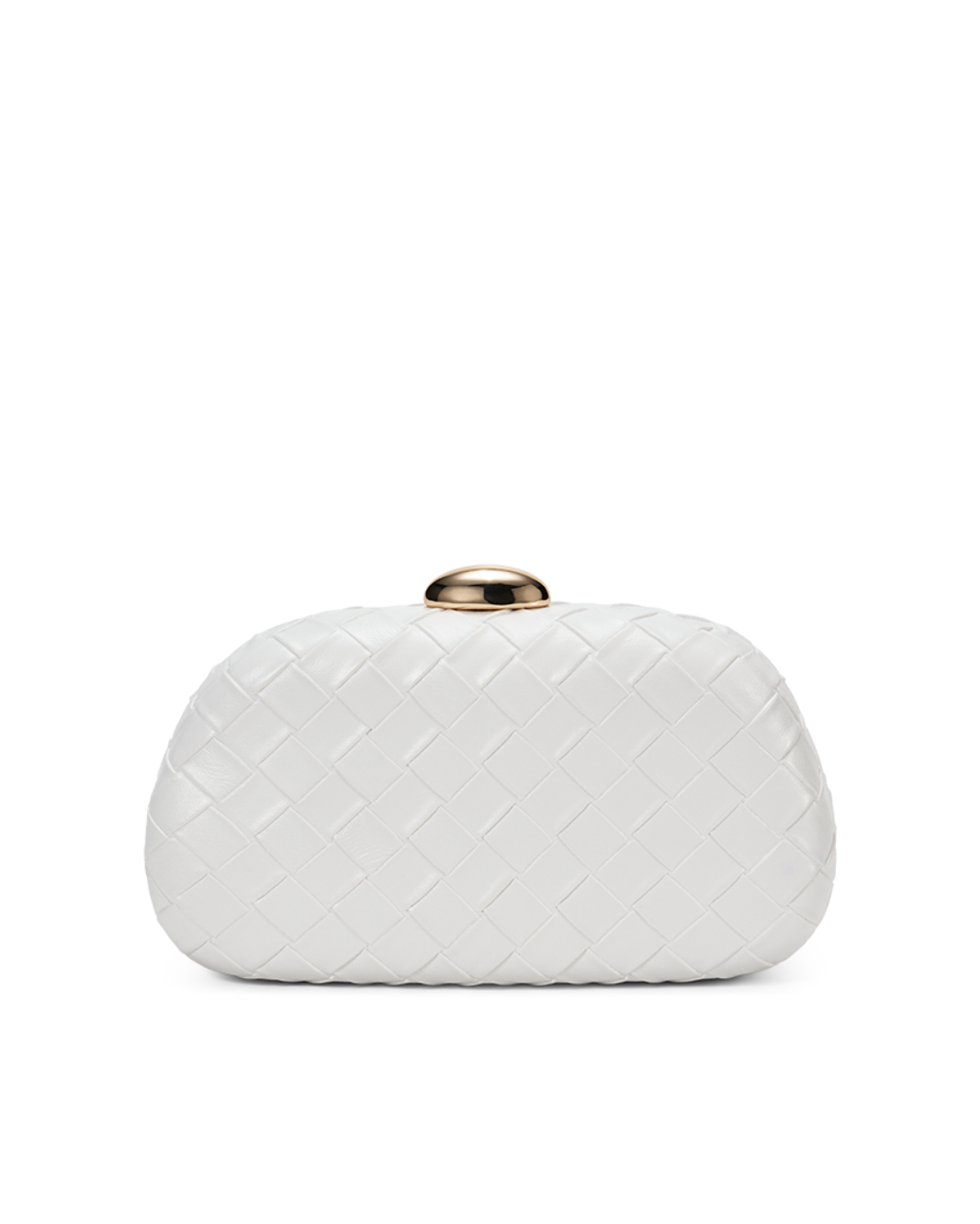 a white purse with a gold ring