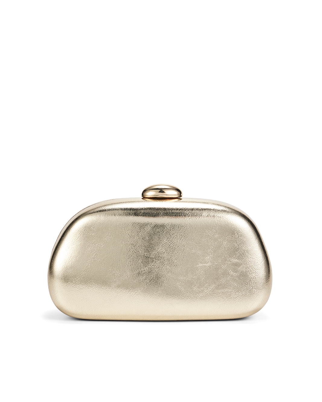 a gold clutch with a round button