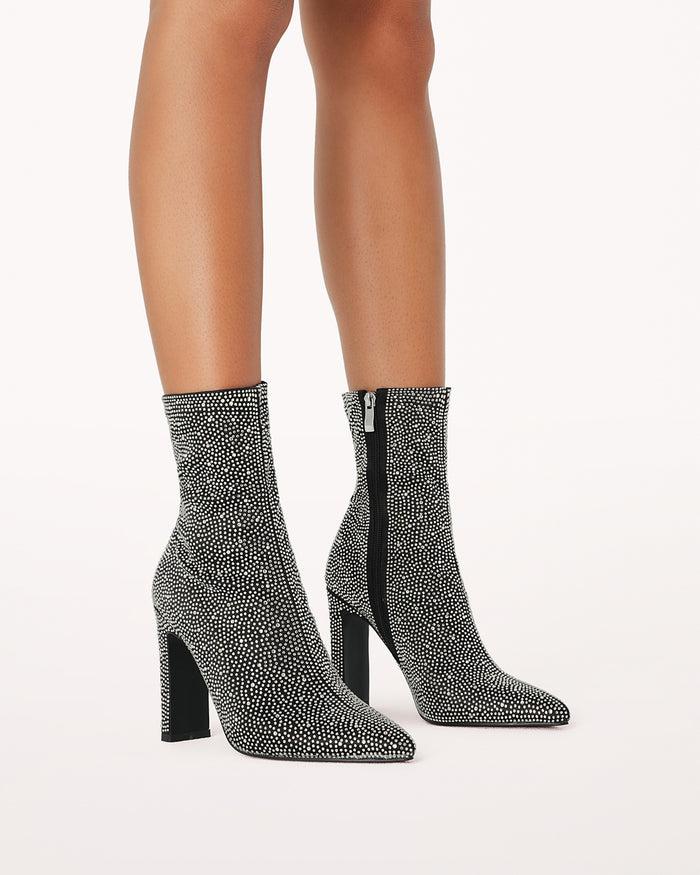 BRITTANY - BLACK SATIN-RHINESTONE-Boots-Billini-BILLINI USA