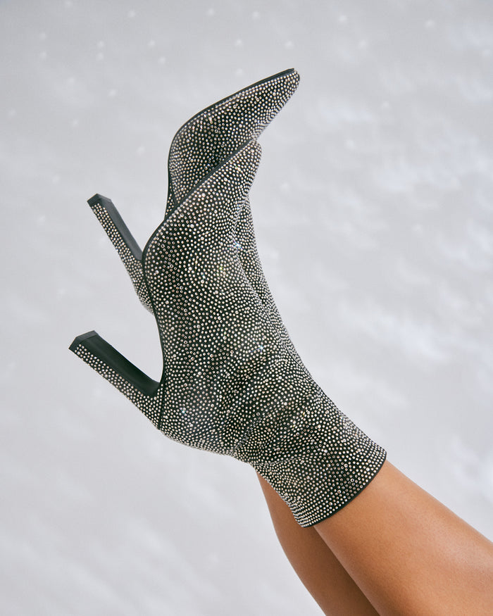 BRITTANY - BLACK SATIN-RHINESTONE-Boots-Billini-BILLINI USA