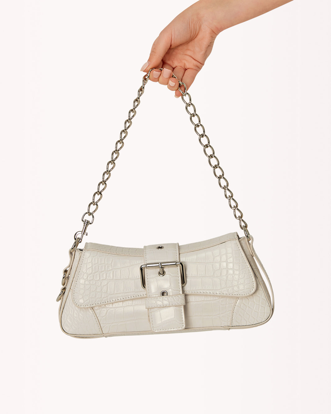 Women's White Croc Chain Cross Body Bag