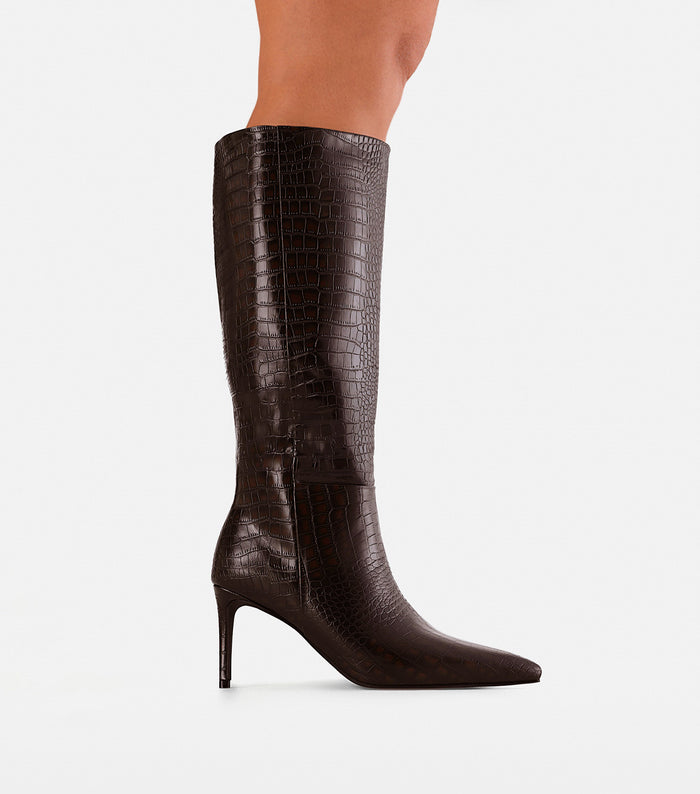 DILAN EXTENDED CURVE - DARK CACAO CROC-Boots-Billini-BILLINI USA