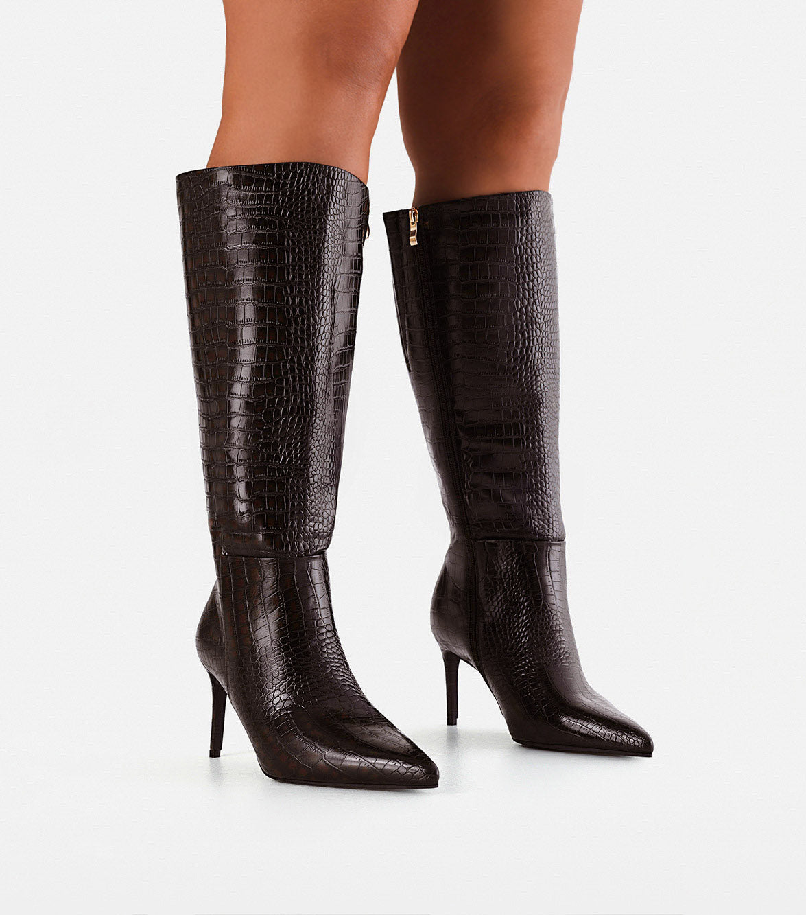 DILAN EXTENDED CURVE - DARK CACAO CROC-Boots-Billini-BILLINI USA