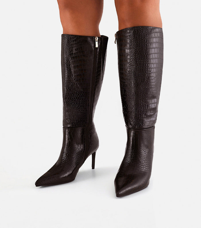 DILAN EXTENDED CURVE - DARK CACAO CROC-Boots-Billini-BILLINI USA