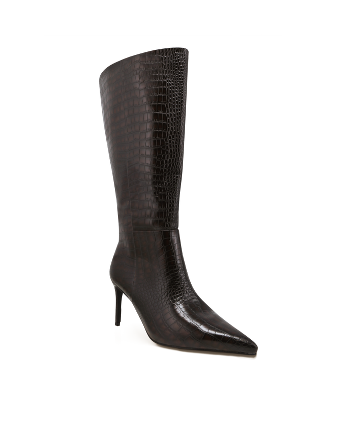 DILAN EXTENDED CURVE - DARK CACAO CROC-Boots-Billini-BILLINI USA