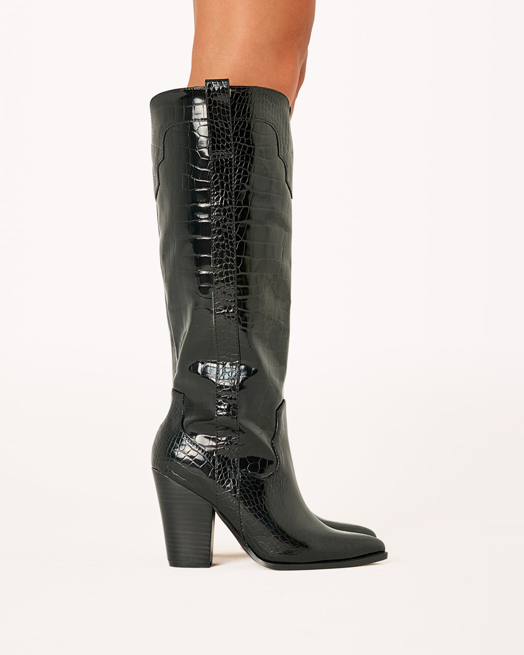 FRANCOISE - SHINY BLACK CROC-Boots-Billini-BILLINI USA