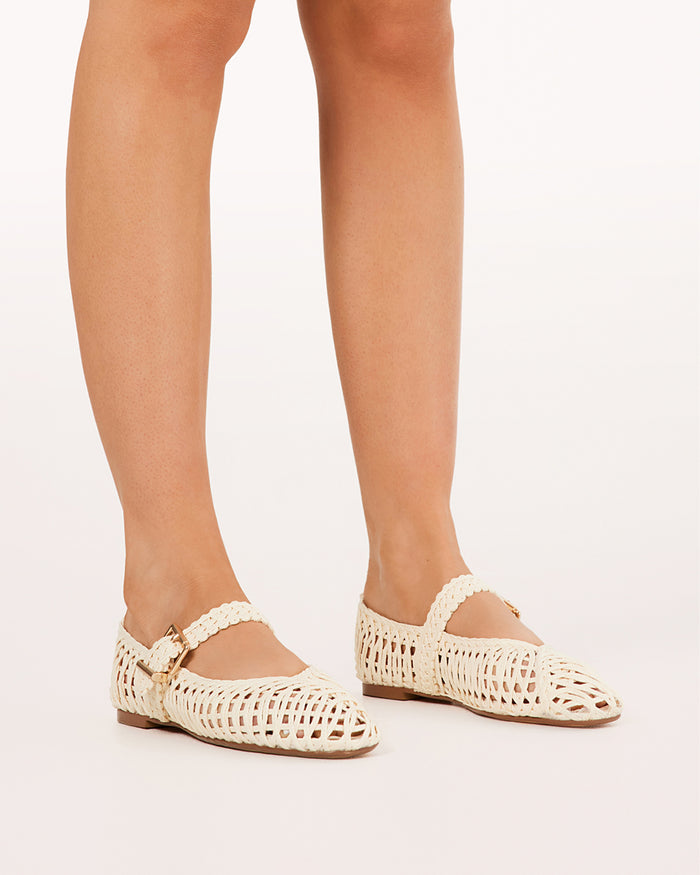 FRANKY - IVORY RAFFIA WEAVE-Flats-Billini-BILLINI USA