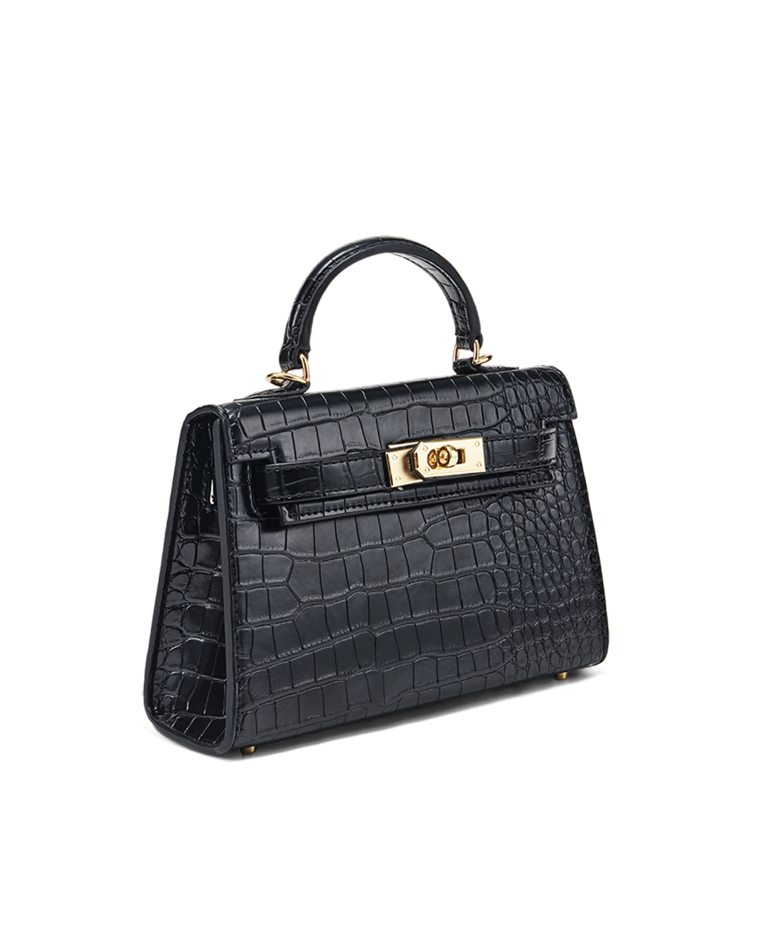 HARIETTE HANDLE BAG - BLACK CROC SHINE-GOLD-Handbags-Billini-BILLINI USA