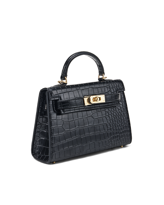 HARIETTE HANDLE BAG - BLACK CROC SHINE-GOLD-Handbags-Billini-BILLINI USA