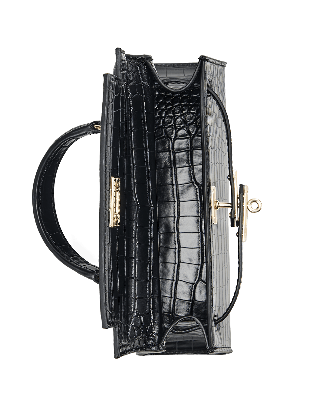 HARIETTE HANDLE BAG - BLACK CROC SHINE-GOLD-Handbags-Billini-BILLINI USA
