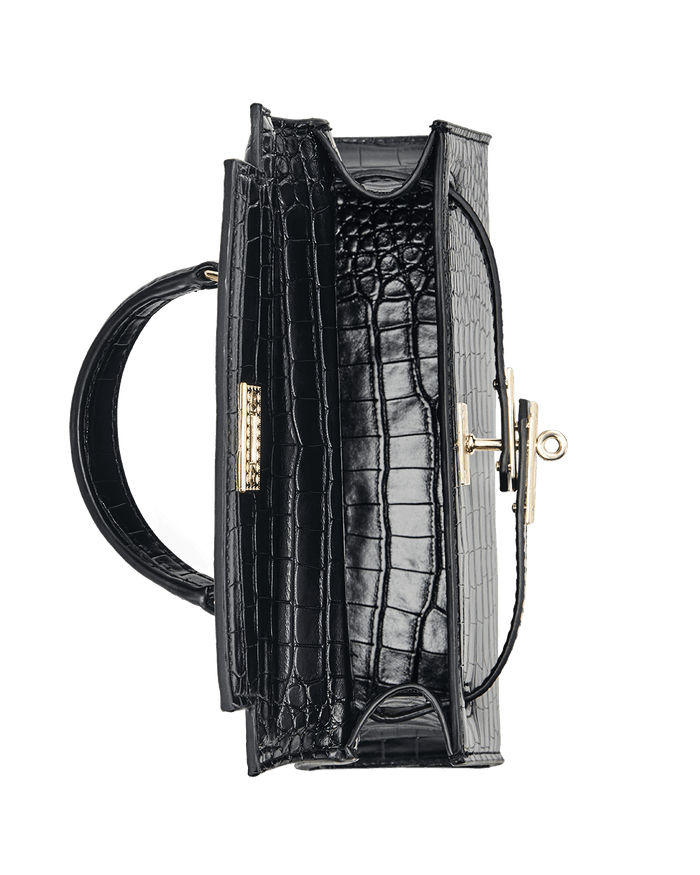 HARIETTE HANDLE BAG - BLACK CROC SHINE-GOLD-Handbags-Billini-BILLINI USA