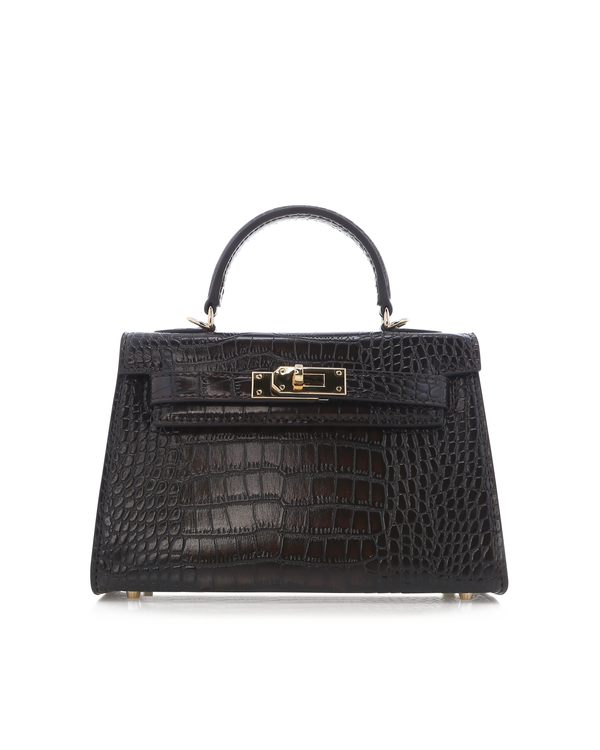 HARIETTE HANDLE BAG - DARK CACAO CROC-Handbags-Billini-BILLINI USA