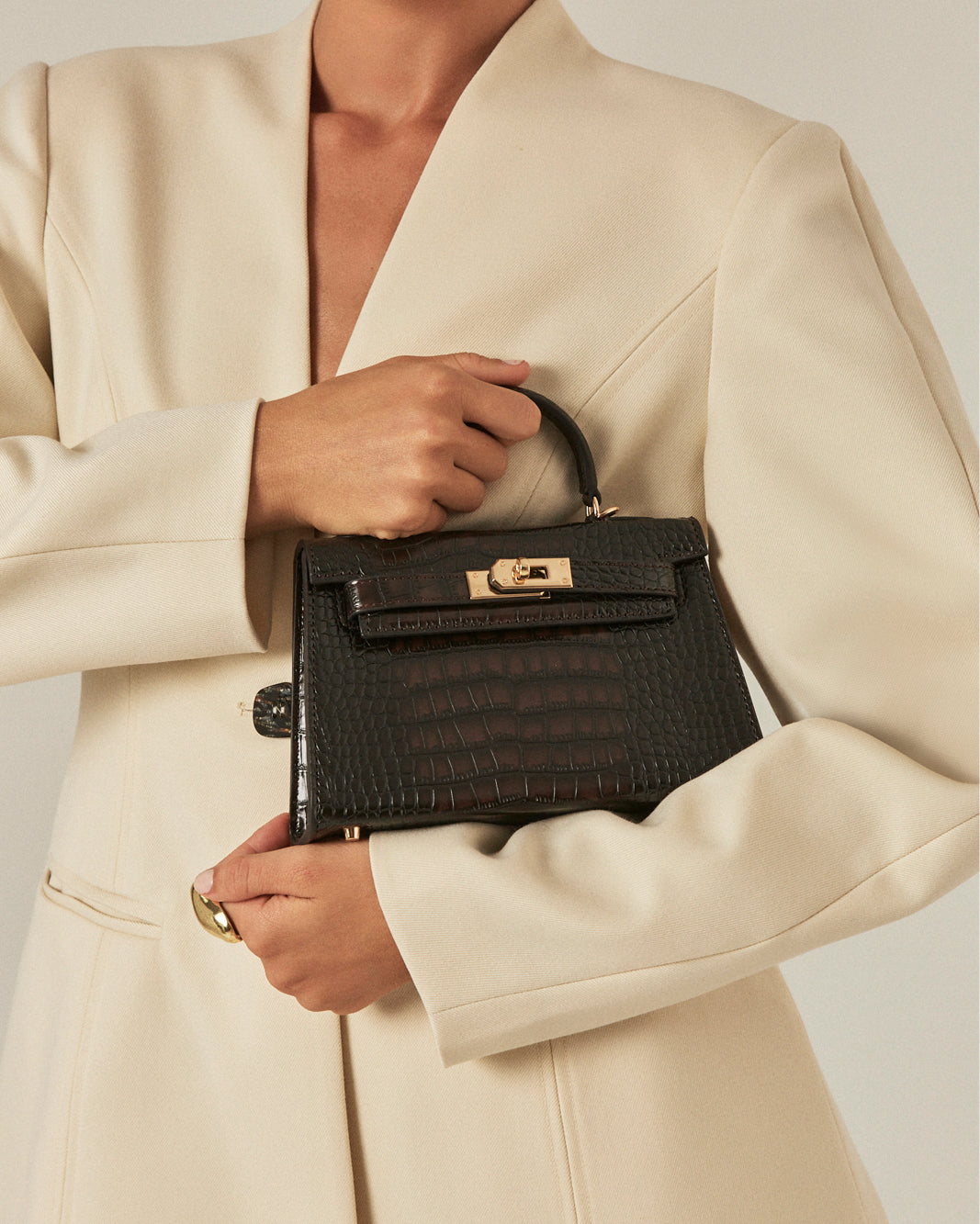 HARIETTE HANDLE BAG - DARK CACAO CROC-Handbags-Billini-BILLINI USA