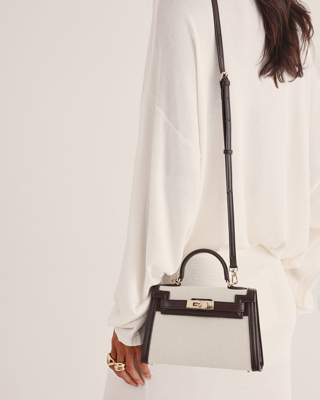 HARIETTE HANDLE BAG - NATURAL LINEN-CHOCOLATE-Handbags-Billini-BILLINI USA