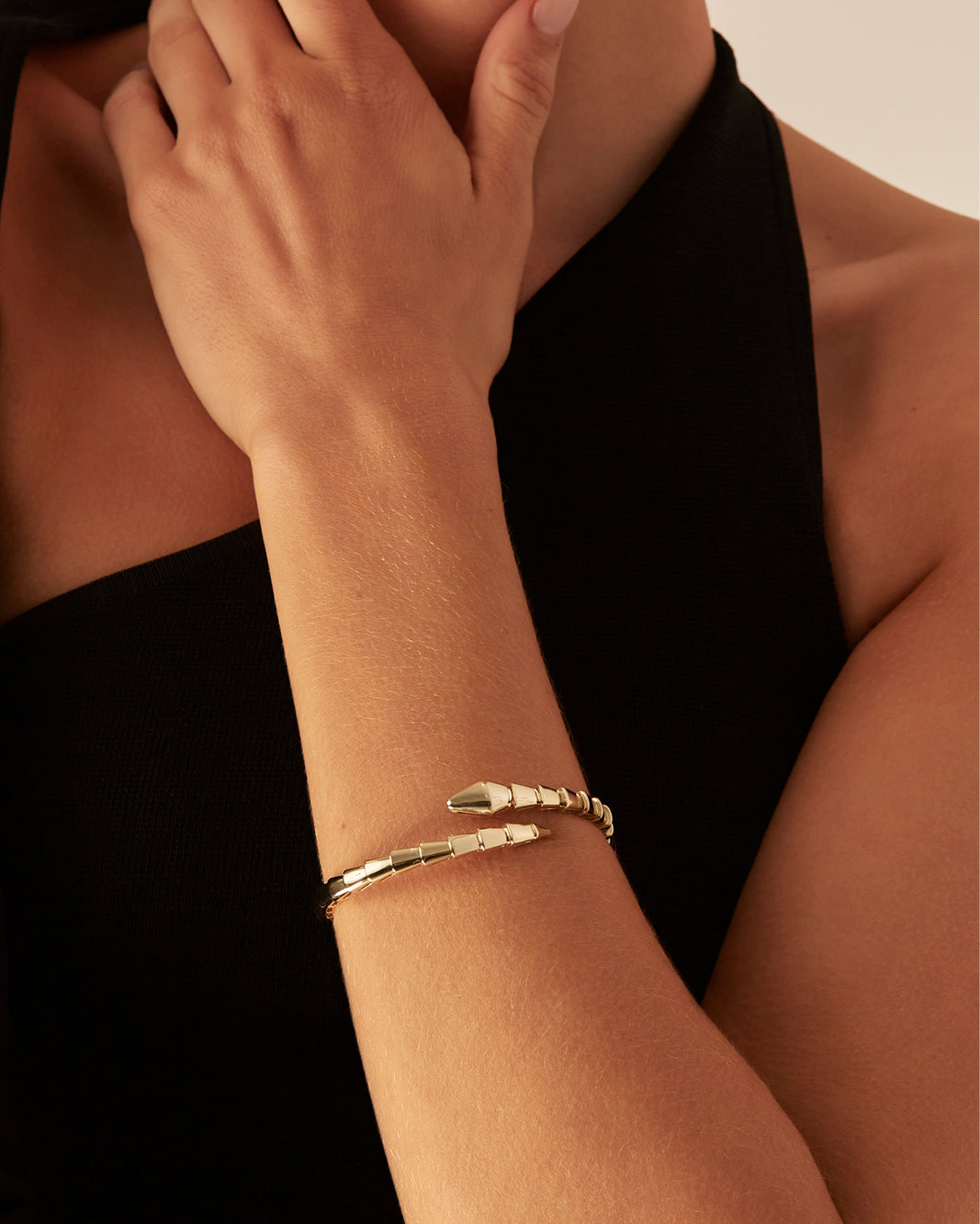 a person wearing a gold bracelet