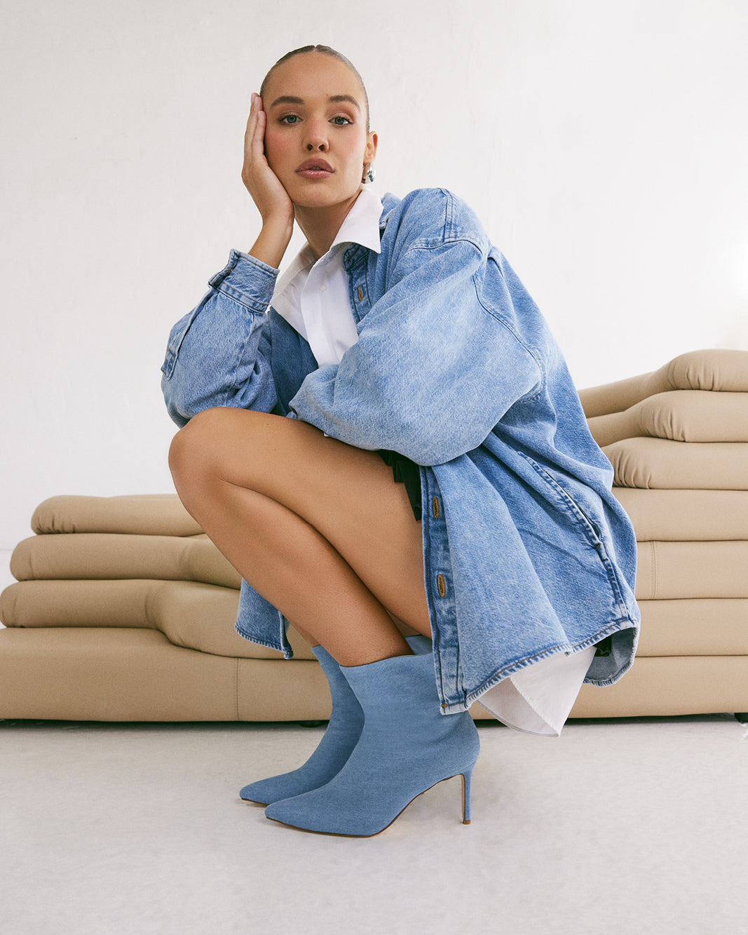 Blue denim store ankle boots