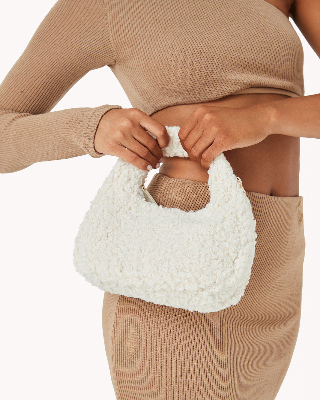 MAGDA HANDLE BAG - BONE SHEARLING-Handbags-Billini--BILLINI USA