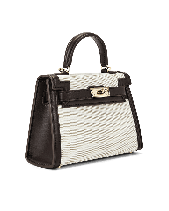 HARIETTE HANDLE BAG - NATURAL LINEN-CHOCOLATE-Handbags-Billini-BILLINI USA