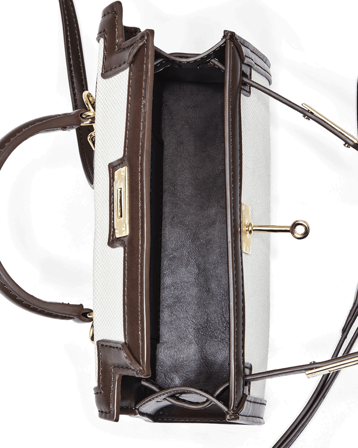 HARIETTE HANDLE BAG - NATURAL LINEN-CHOCOLATE-Handbags-Billini-BILLINI USA