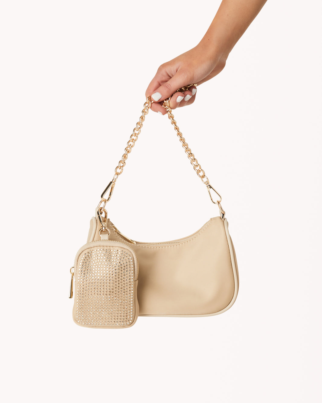 NELLY CROSS BODY BAG - BEIGE NYLON-GOLD DIAMANTE-Handbags-Billini-O/S-BILLINI USA
