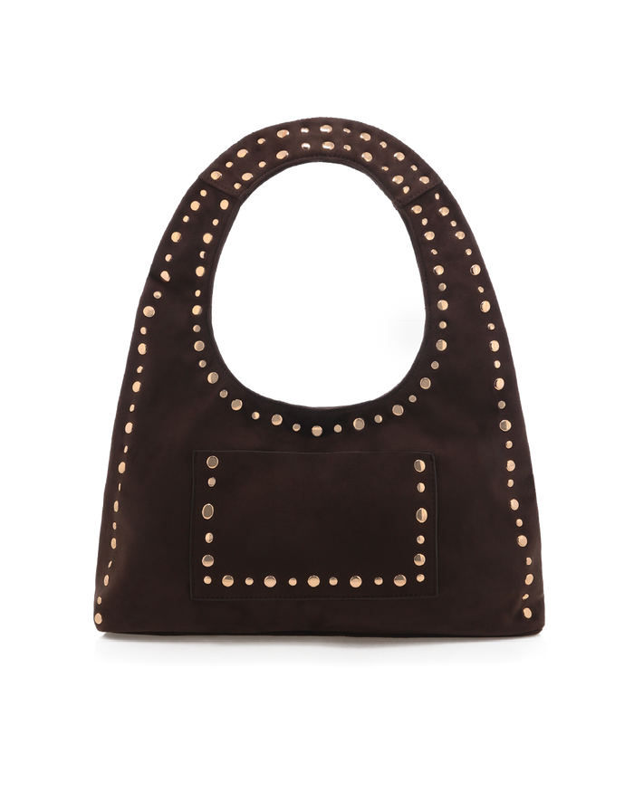 NOAH SHOULDER BAG - DARK CACAO SUEDE-GOLD-Handbags-Billini-BILLINI USA