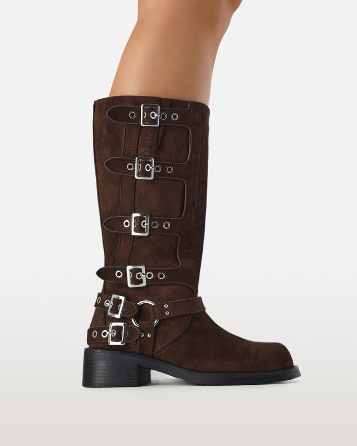 OSHEA CURVE - DARK CACAO SUEDE-SILVER-Boots-Billini-BILLINI USA