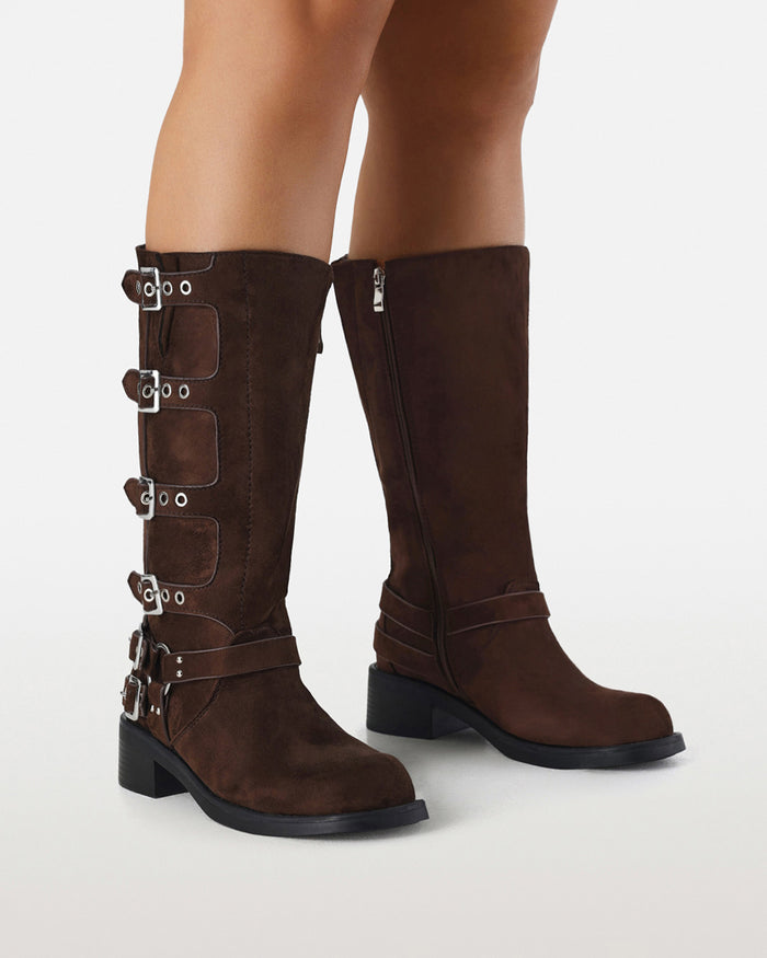 OSHEA CURVE - DARK CACAO SUEDE-SILVER-Boots-Billini-BILLINI USA