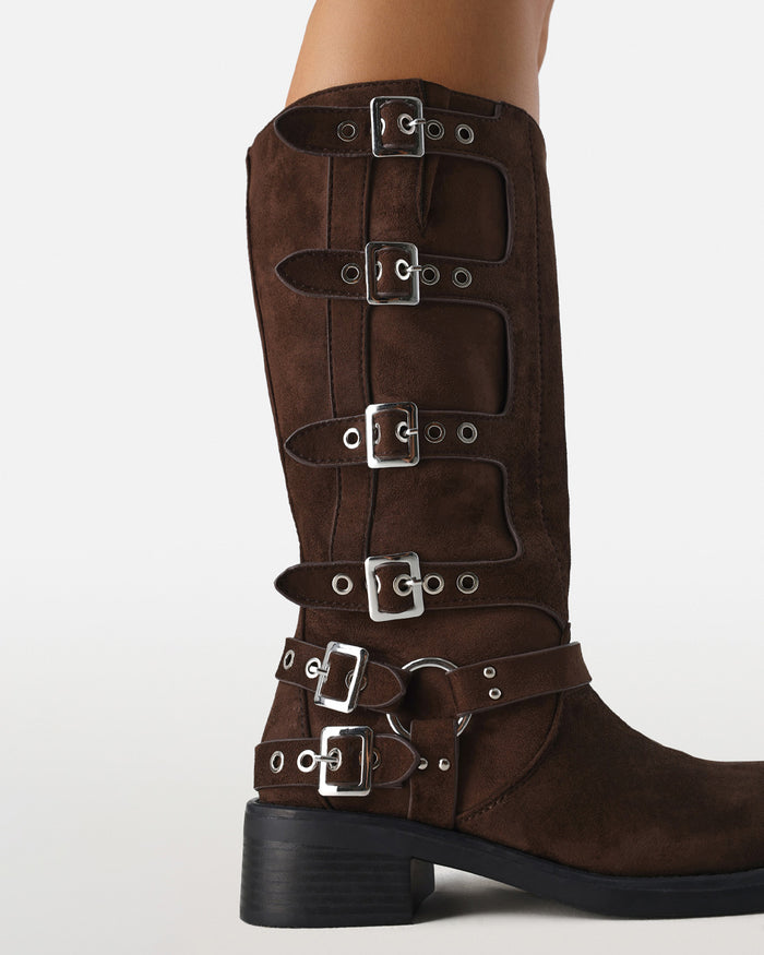 OSHEA CURVE - DARK CACAO SUEDE-SILVER-Boots-Billini-BILLINI USA