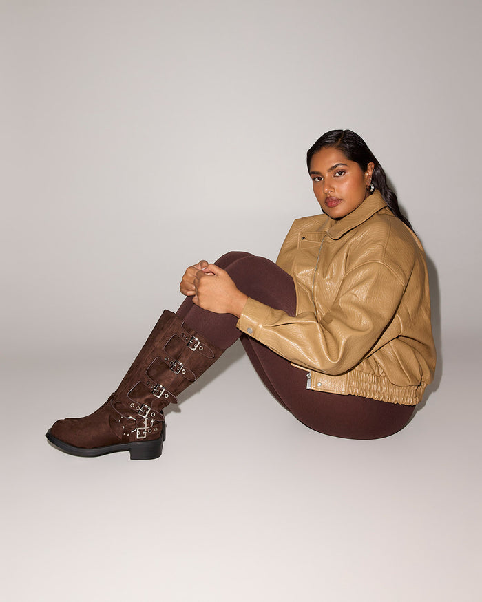 OSHEA CURVE - DARK CACAO SUEDE-SILVER