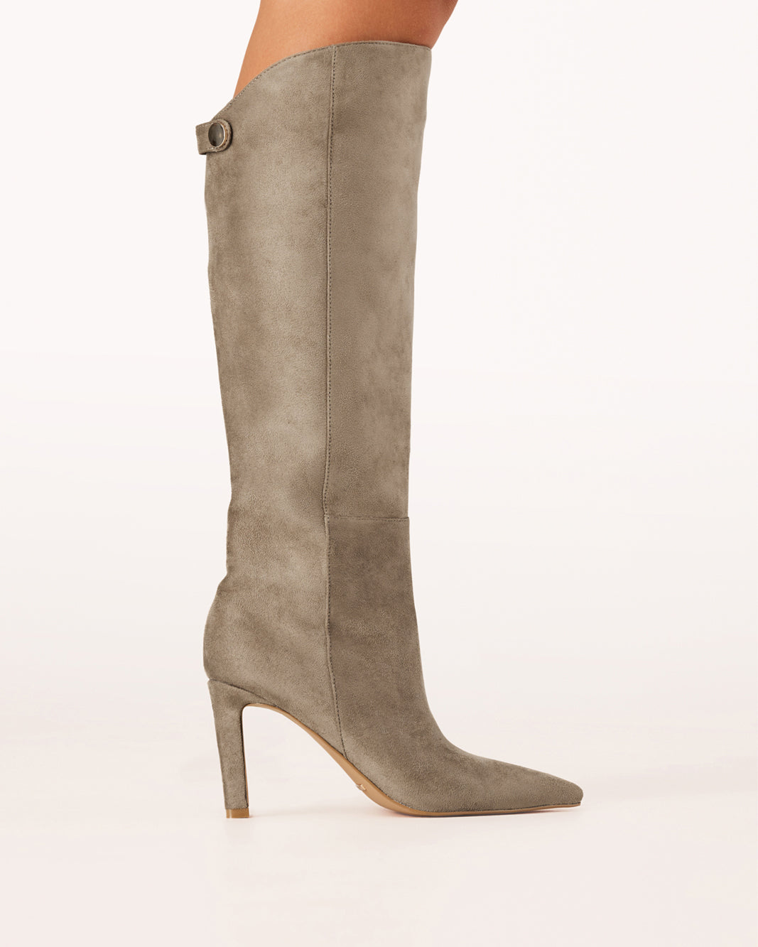 Grey suede knee high fashion heel boots