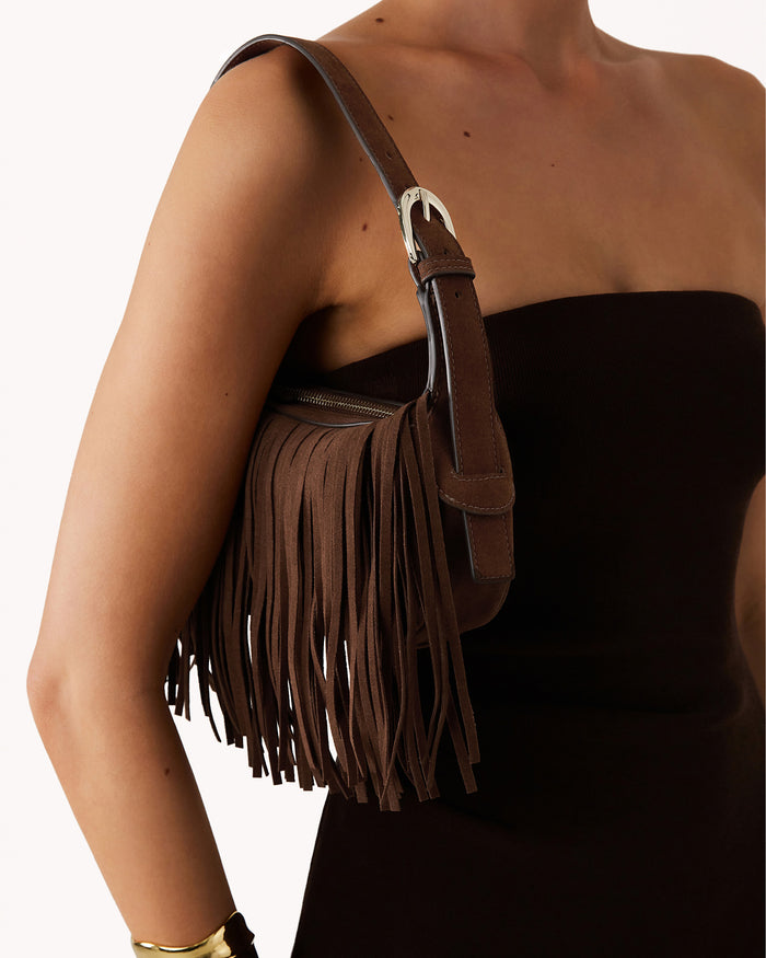 QUINN SHOULDER BAG - DARK CACAO SUEDE-Handbags-Billini-BILLINI USA