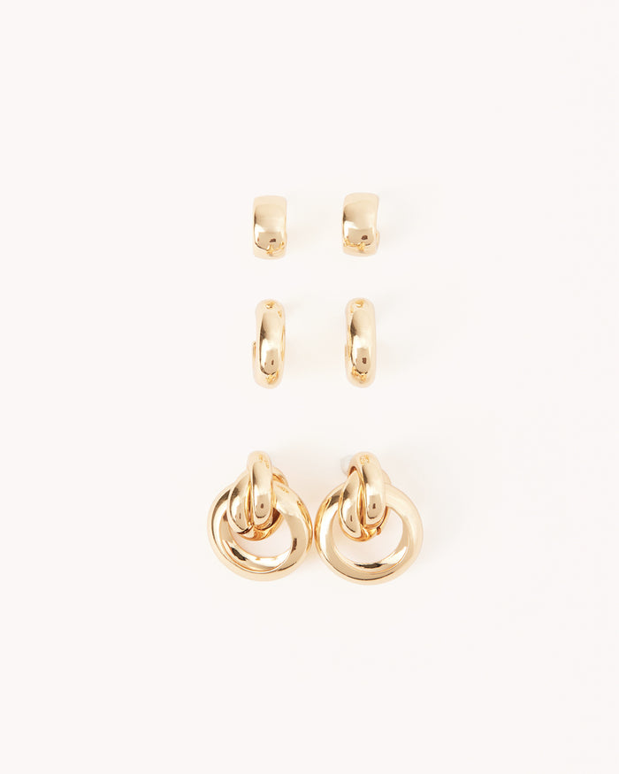 TRINITY EARRINGS 3 PACK - GOLD PLATED 18K-JEWELLERY-Billini-BILLINI USA
