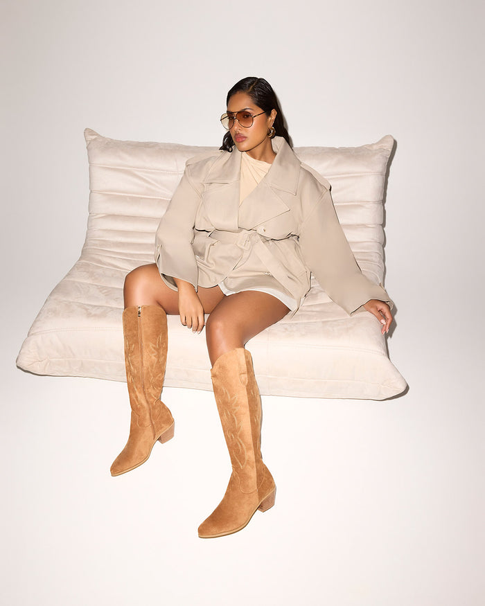 URSON EXTENDED CURVE - DARK TAN SUEDE-Boots-Billini-BILLINI USA