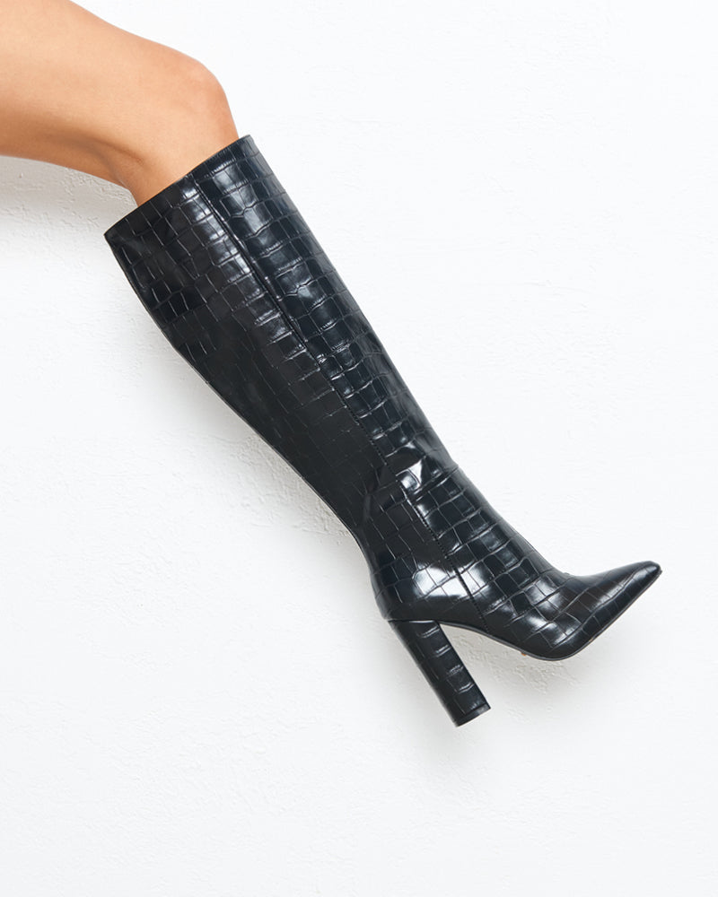 MILLA WIDE FIT - BLACK CROC-Boots-Billini-BILLINI USA