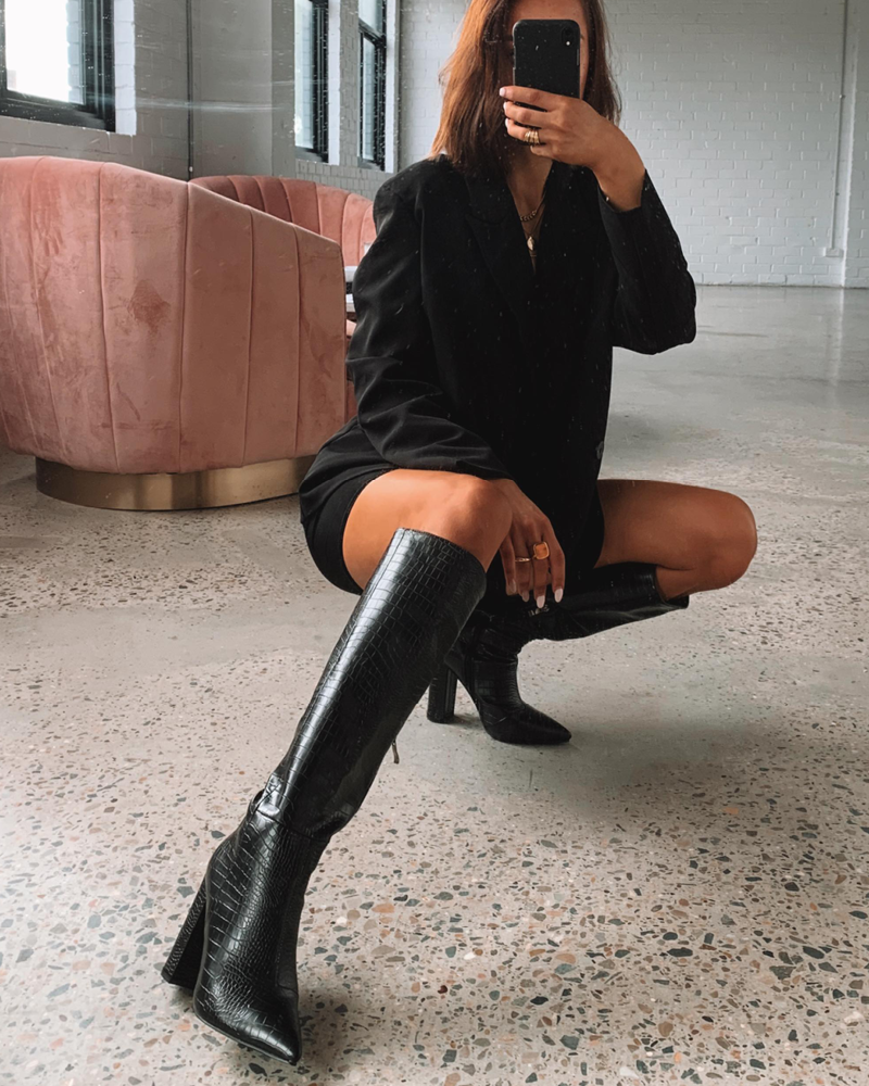 MILLA WIDE FIT - BLACK CROC-Boots-Billini-BILLINI USA