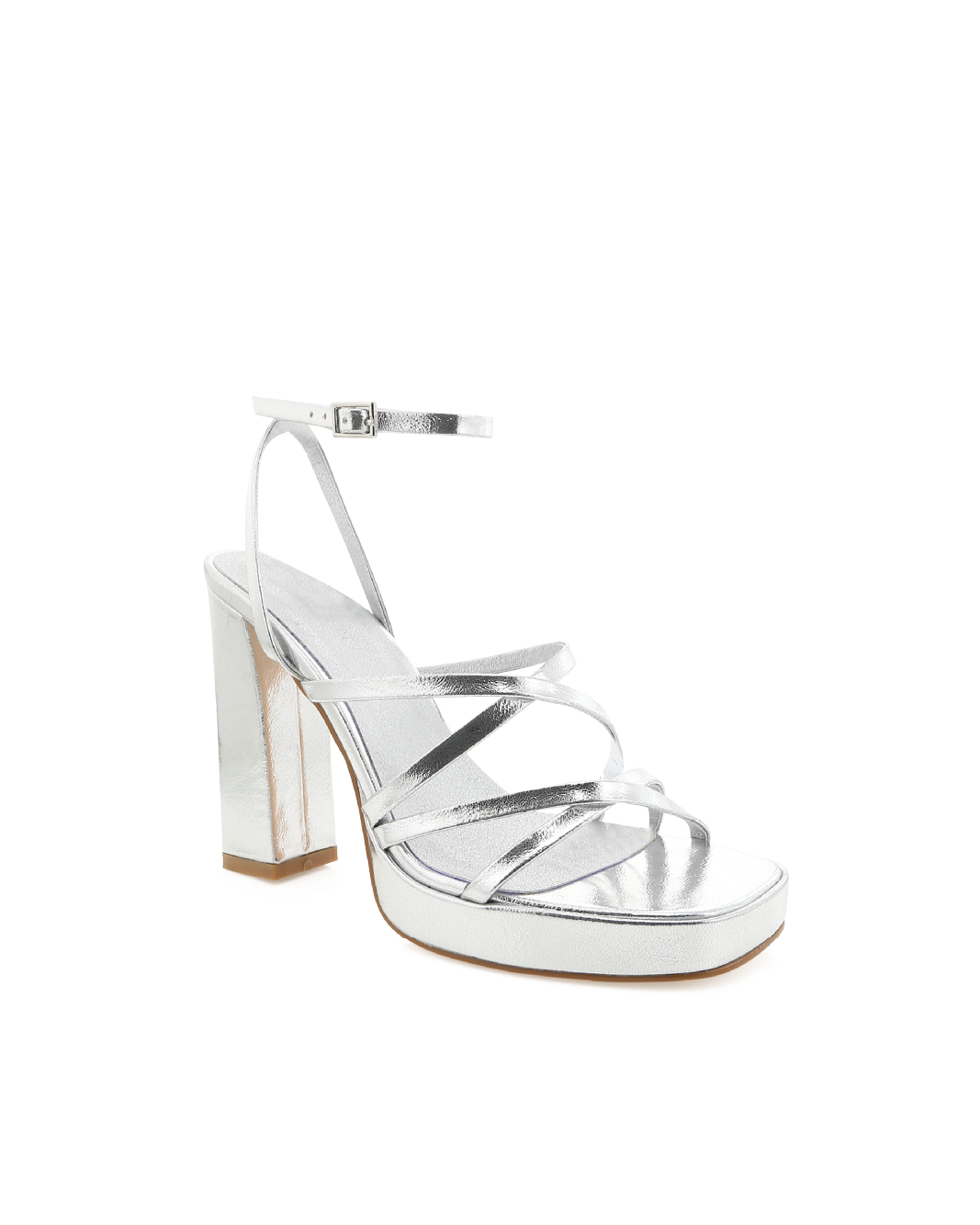 Silver strappy block discount heels